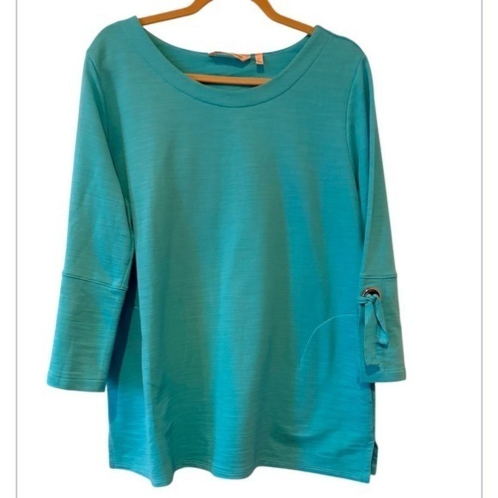 SOFT SURROUNDINGS Turquoise Cottagecore Coastal Pockets Top  Size L